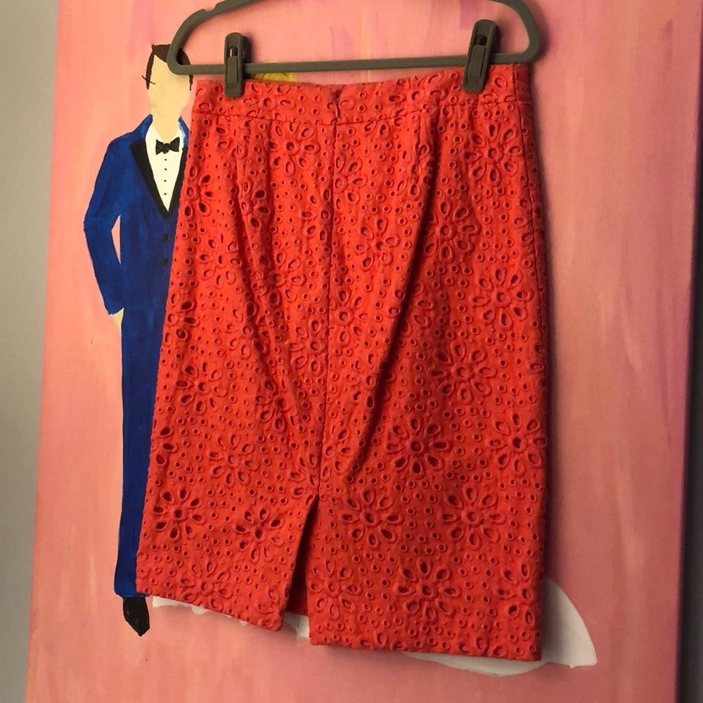 JCrew Pencil Skirt Orange Eyelet Size 2 - Picture 3 of 7